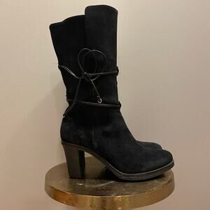 Johnston & Murphy Jeanie Suede Boots | Women’s 9, Black Mid-Calf Wrap, NWOB $248